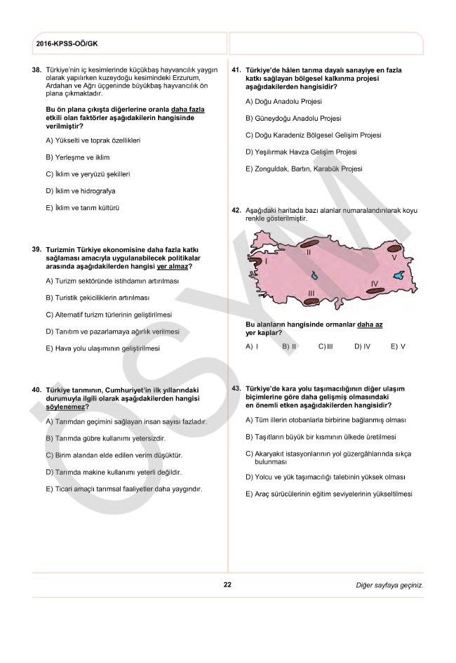 20 Kasım 2016 KPSS genel yetenek ve genel kültür soru ve cevap anahtarı 22