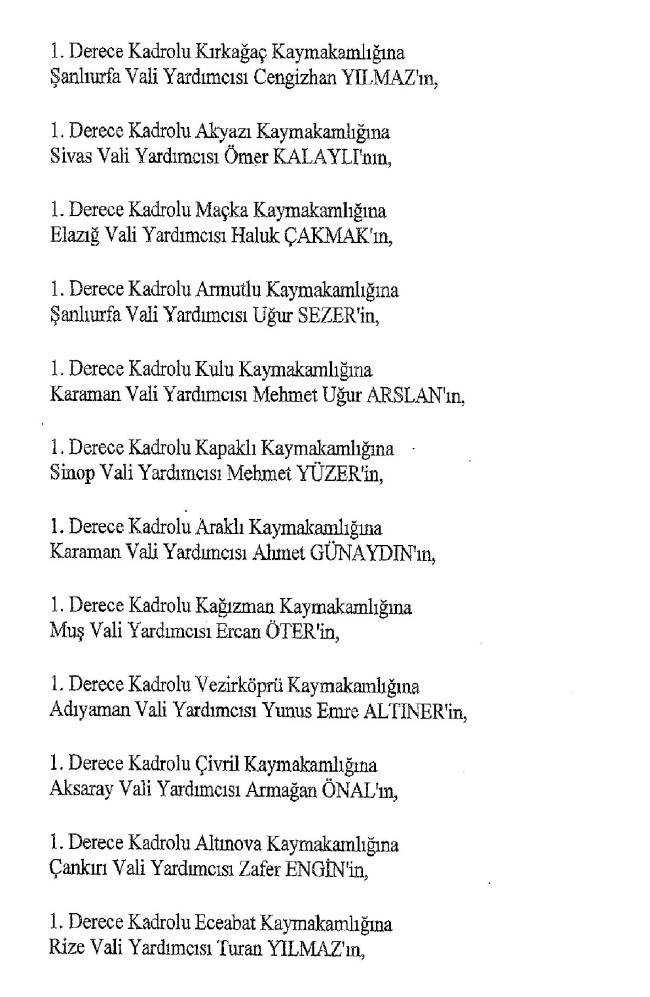 Valiler ve kaymakamlar kararnamesi ile atananlar tam liste 35
