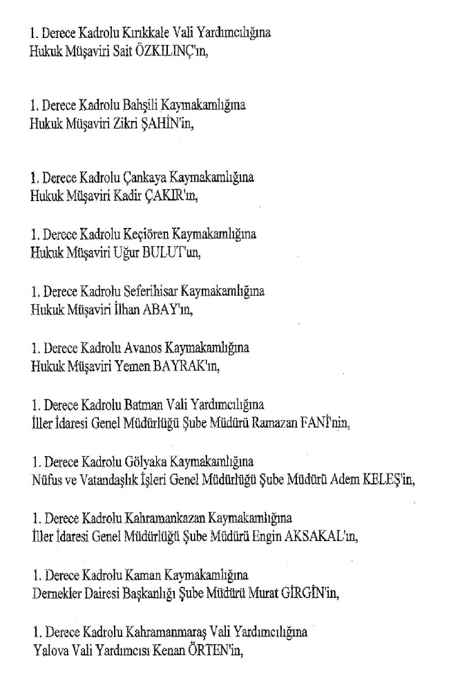 Valiler ve kaymakamlar kararnamesi ile atananlar tam liste 4