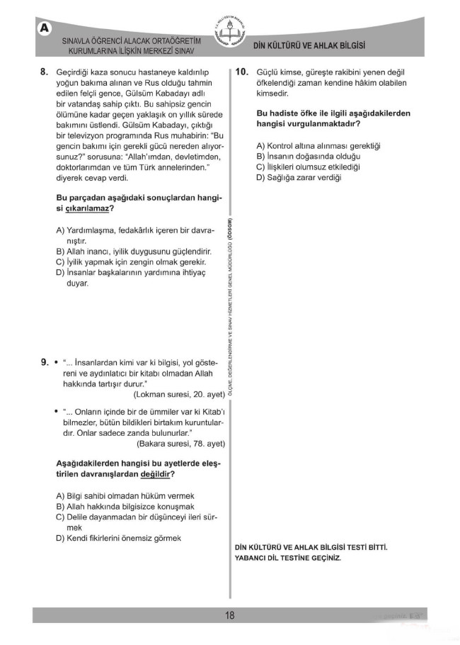 2018 LGS soruları ve cevapları... 20