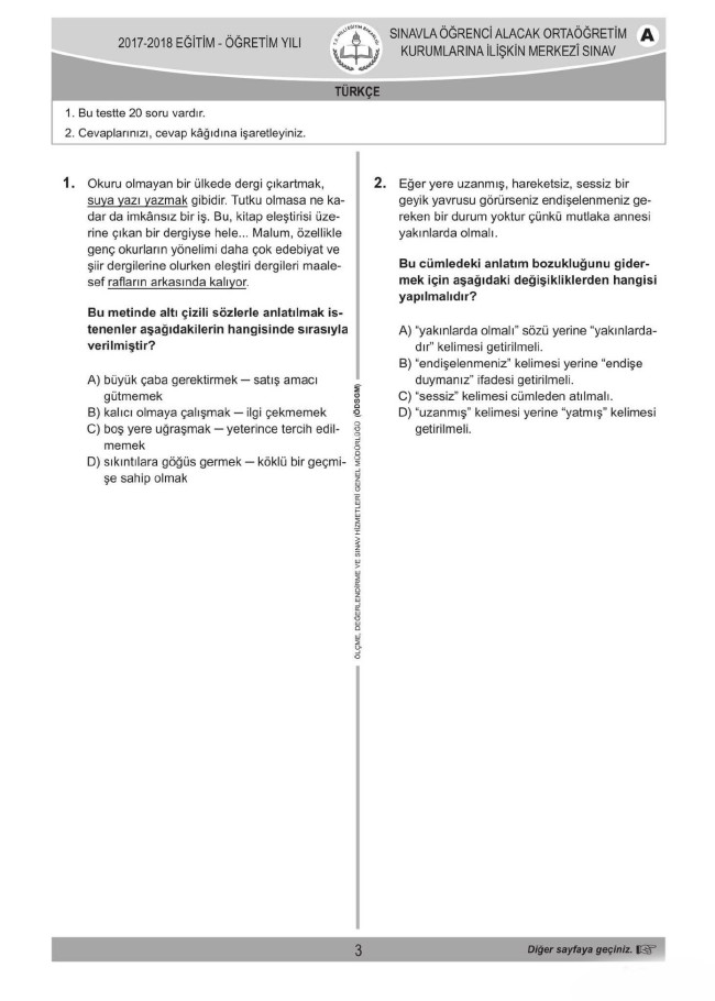 2018 LGS soruları ve cevapları... 3