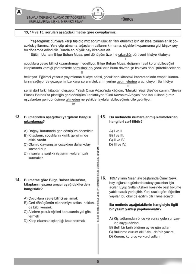 2018 LGS soruları ve cevapları... 8