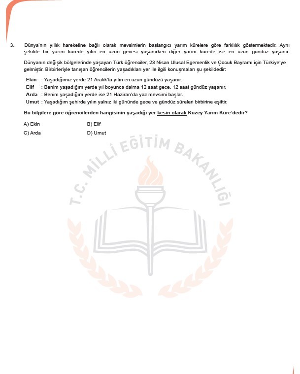 LGS Kasım ayı örnek soruları 21