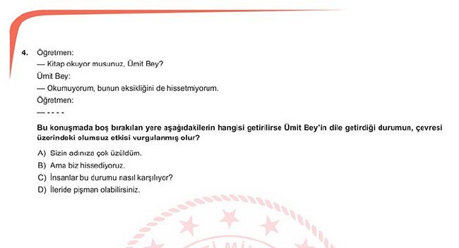 2019 LGS Ocak ayı sözel örnek soruları 4