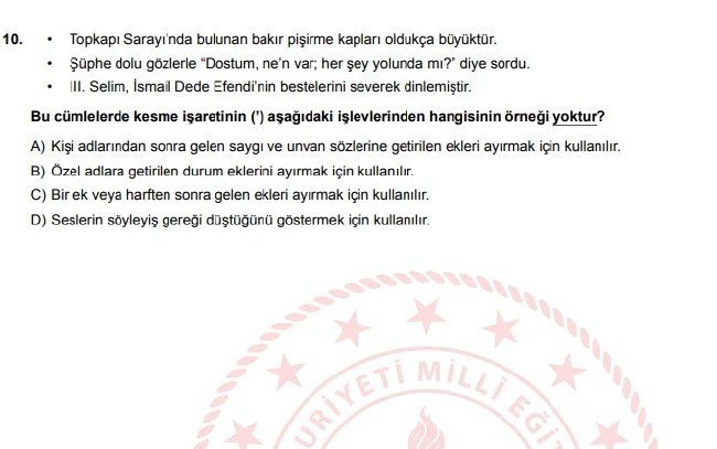 Şubat ayı LGS örnek soruları 12