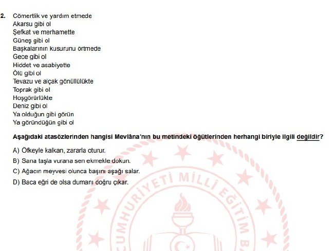 Şubat ayı LGS örnek soruları 4