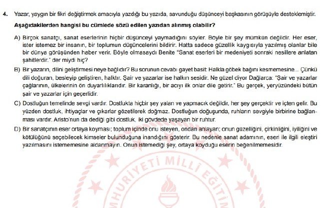 Şubat ayı LGS örnek soruları 6