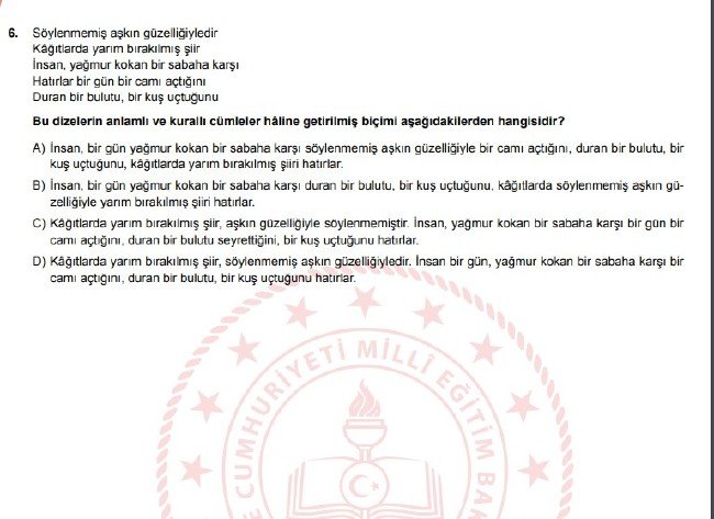 Şubat ayı LGS örnek soruları 8