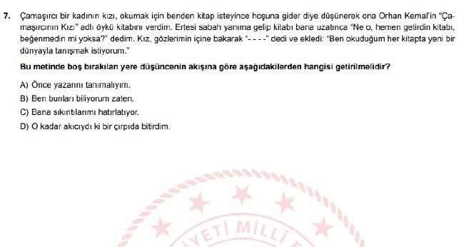 Şubat ayı LGS örnek soruları 9