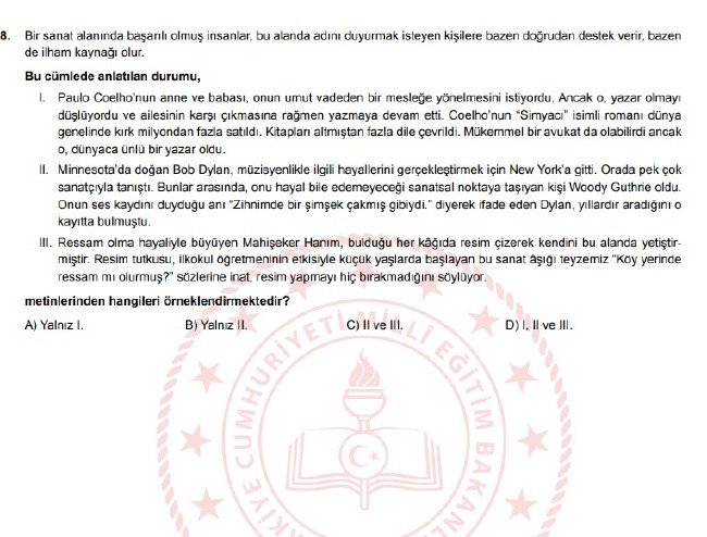 Şubat ayı LGS örnek soruları 10