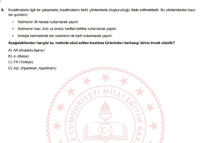 Şubat ayı LGS örnek soruları 11