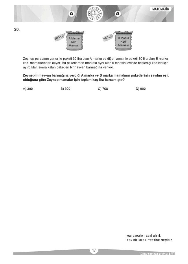 LGS soru ve cevapları sayısal (2019) 16