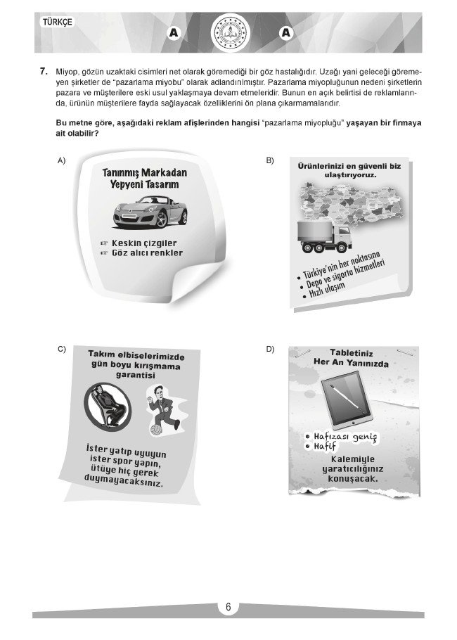 LGS soru ve cevapları sözel (2019) 5