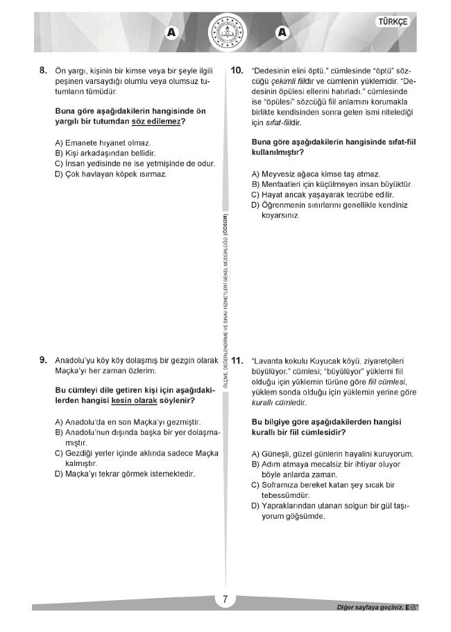 LGS soru ve cevapları sözel (2019) 6