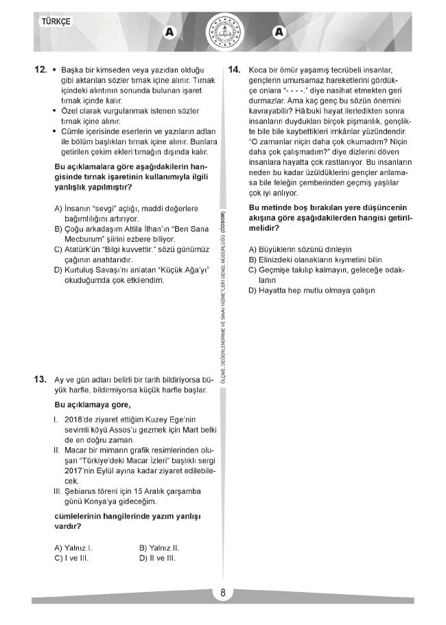 LGS soru ve cevapları sözel (2019) 7