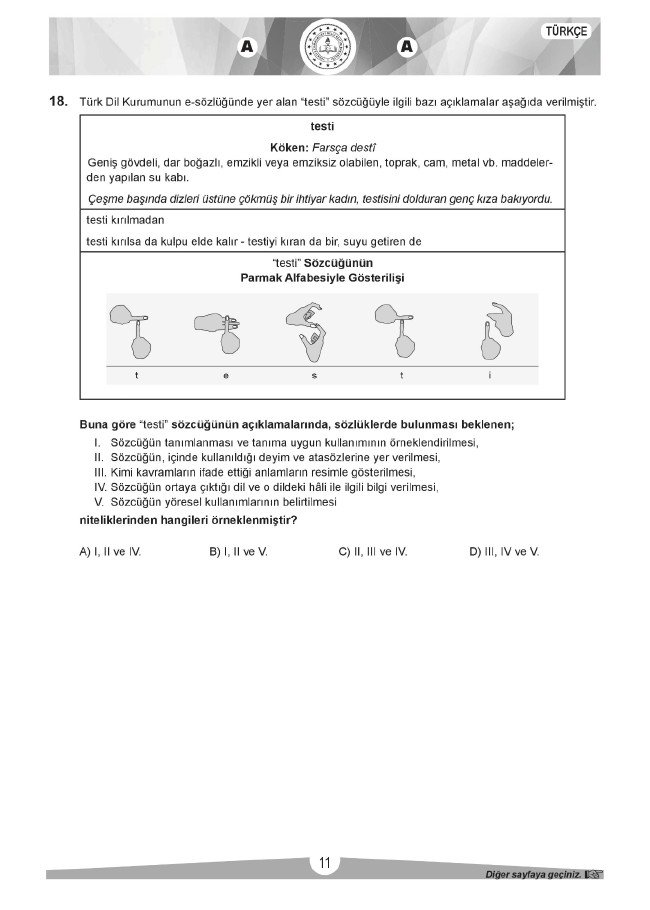 LGS soru ve cevapları sözel (2019) 10