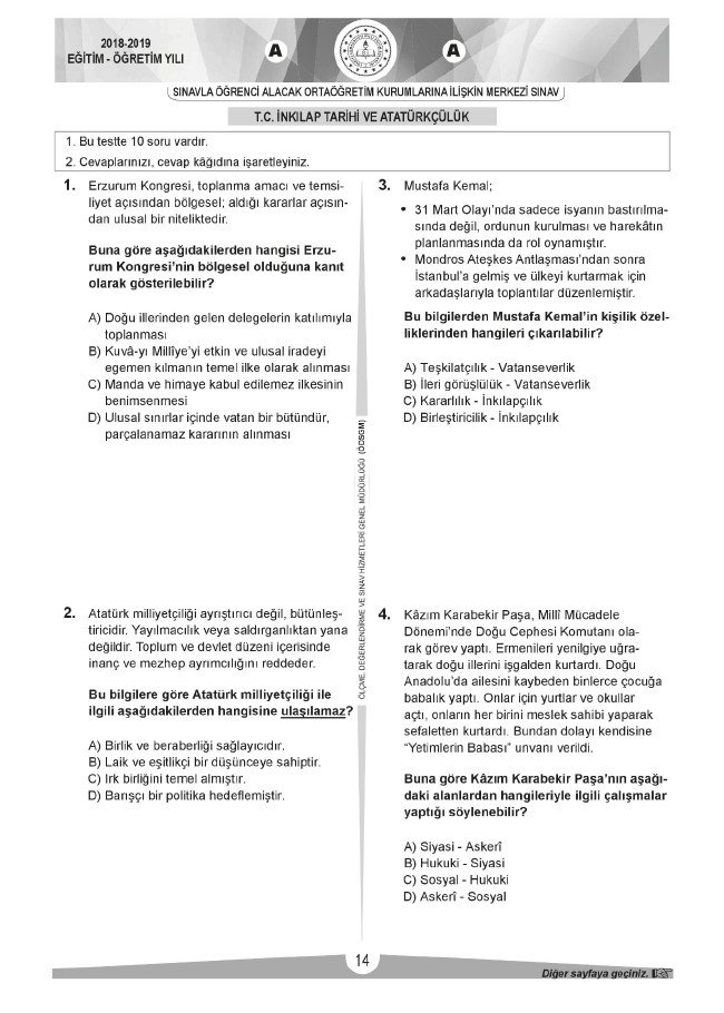 LGS soru ve cevapları sözel (2019) 13