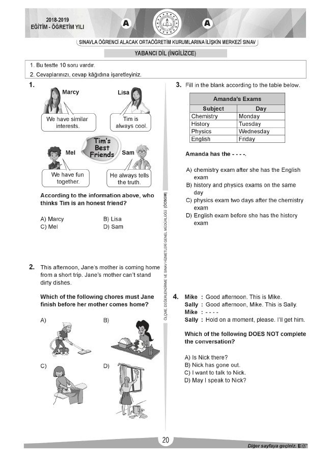 LGS soru ve cevapları sözel (2019) 19