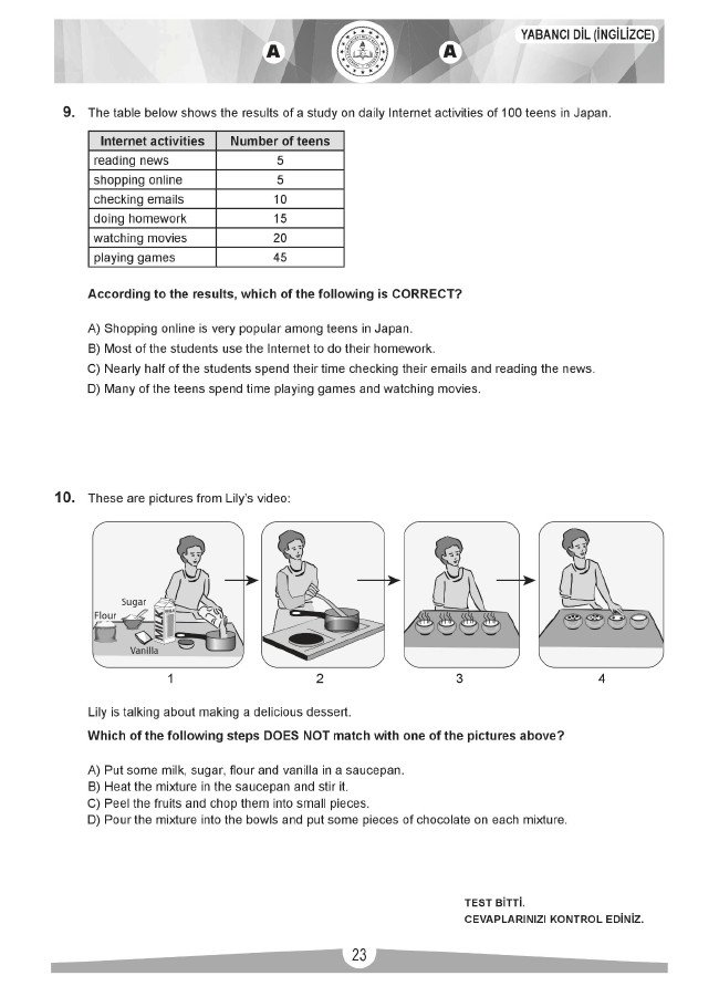 LGS soru ve cevapları sözel (2019) 22