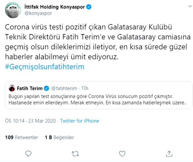 Koronavirüs testi pozitif çıkan Fatih Terim'e destek mesajı yağdı 11