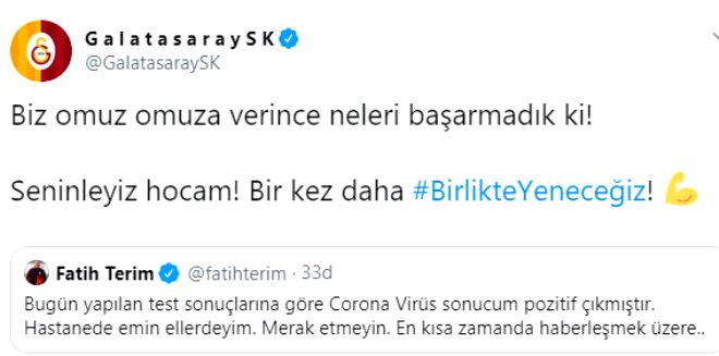 Koronavirüs testi pozitif çıkan Fatih Terim'e destek mesajı yağdı 13