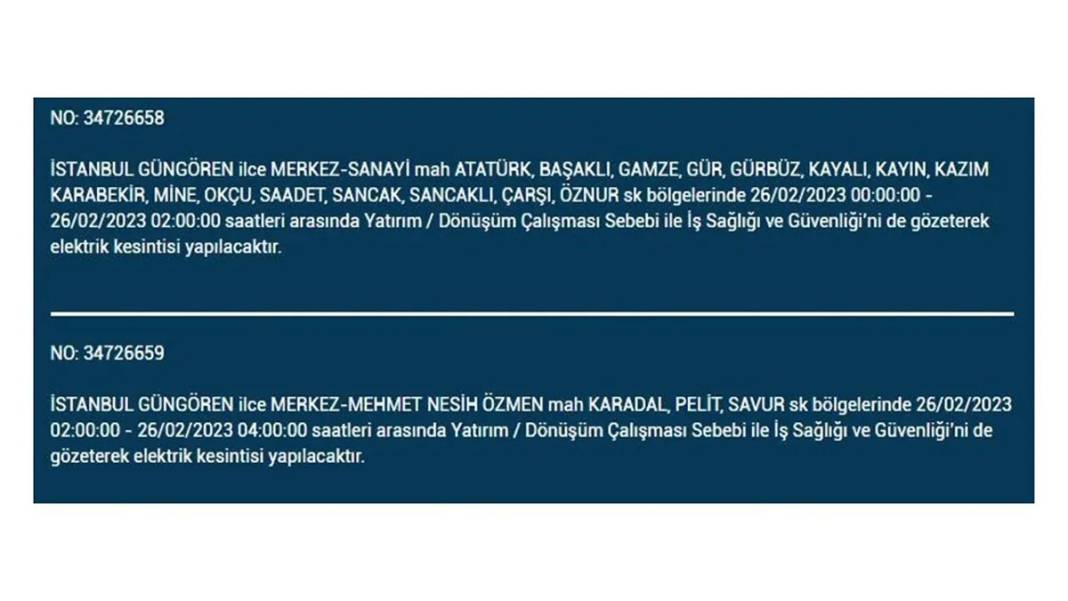 İstanbul'da birçok ilçede elektrik kesintisi 1