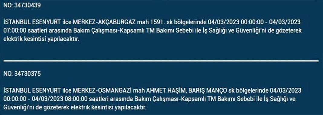 İstanbullular dikkat! Birçok ilçede elektrik kesintisi 10
