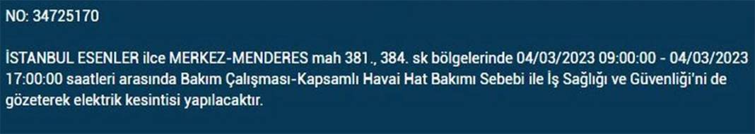 İstanbullular dikkat! Birçok ilçede elektrik kesintisi 9