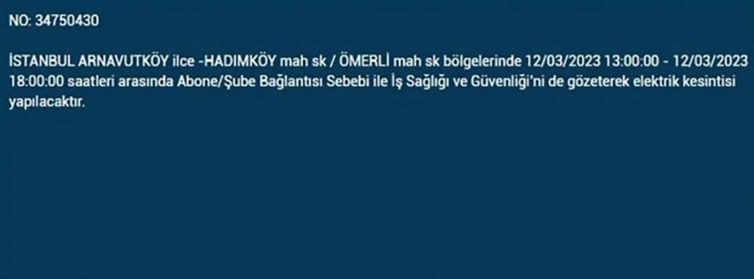 İstanbullular dikkat! Birçok ilçede elektrik kesintisi 7