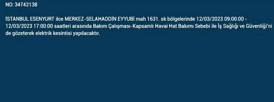 İstanbullular dikkat! Birçok ilçede elektrik kesintisi 4