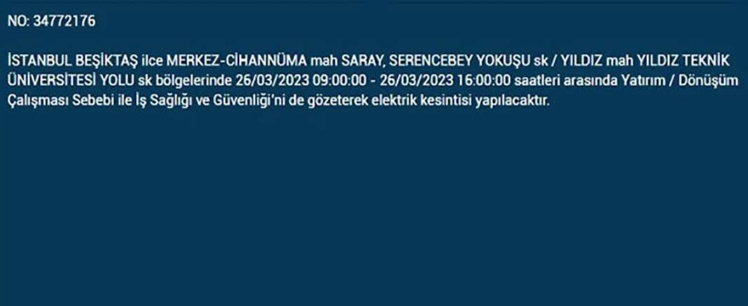 İstanbullular dikkat! Birçok ilçede elektrik kesintisi 7