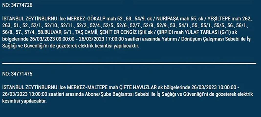 İstanbullular dikkat! Birçok ilçede elektrik kesintisi 1