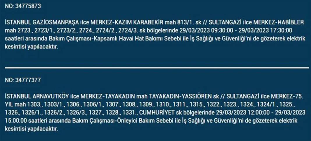 İstanbul'da 21 ilçede elektrik kesintisi 31