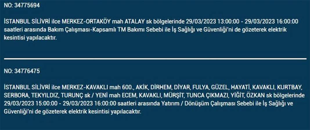 İstanbul'da 21 ilçede elektrik kesintisi 30