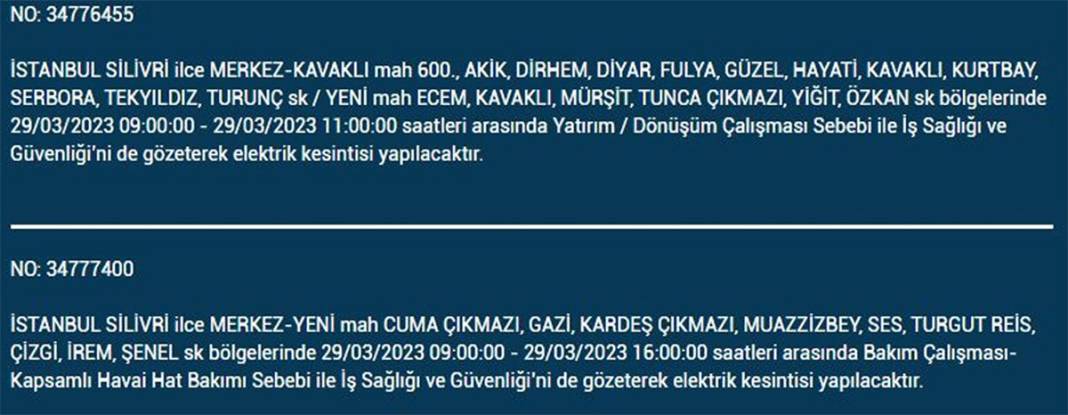 İstanbul'da 21 ilçede elektrik kesintisi 29