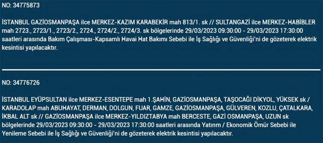 İstanbul'da 21 ilçede elektrik kesintisi 19