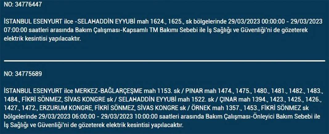 İstanbul'da 21 ilçede elektrik kesintisi 15