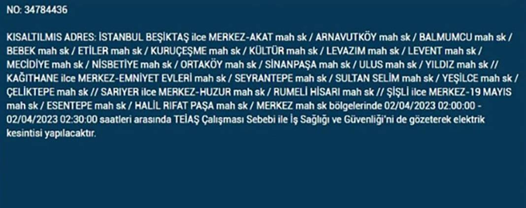 İstanbul'da bazı ilçelerde elektrik kesintisi 1