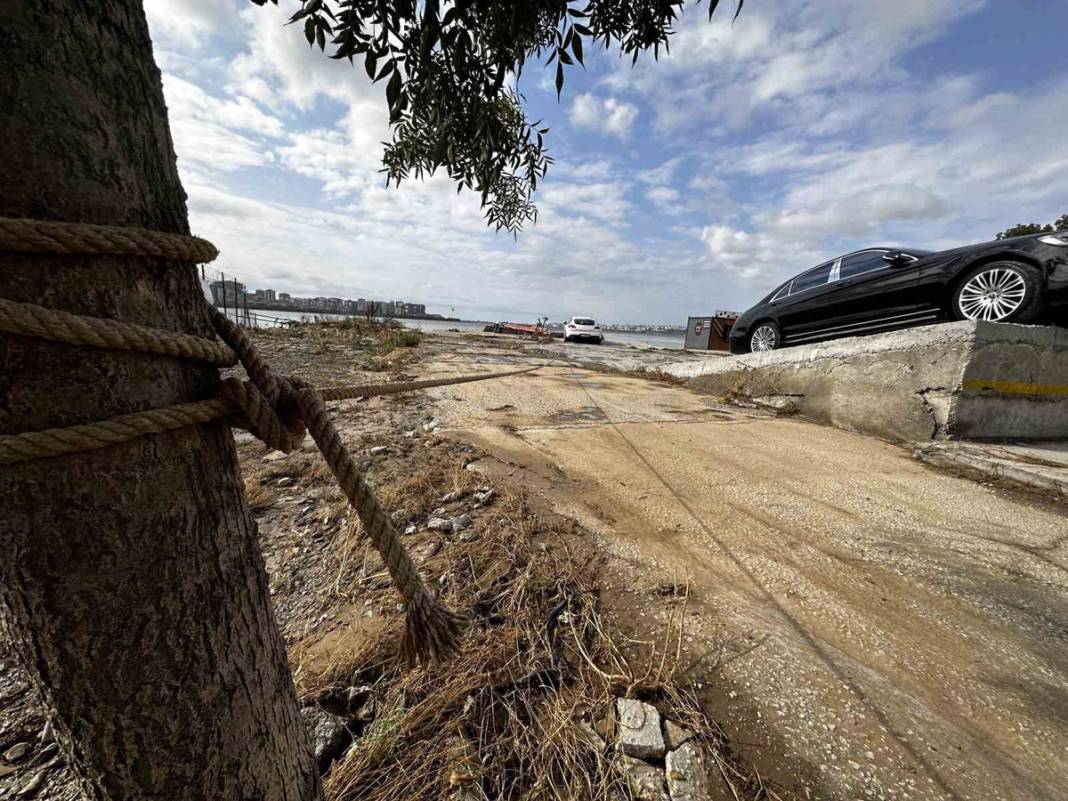 Milyonluk otomobillere ilginç çözüm: Sel sürüklemesin diye ağaca bağladılar 2
