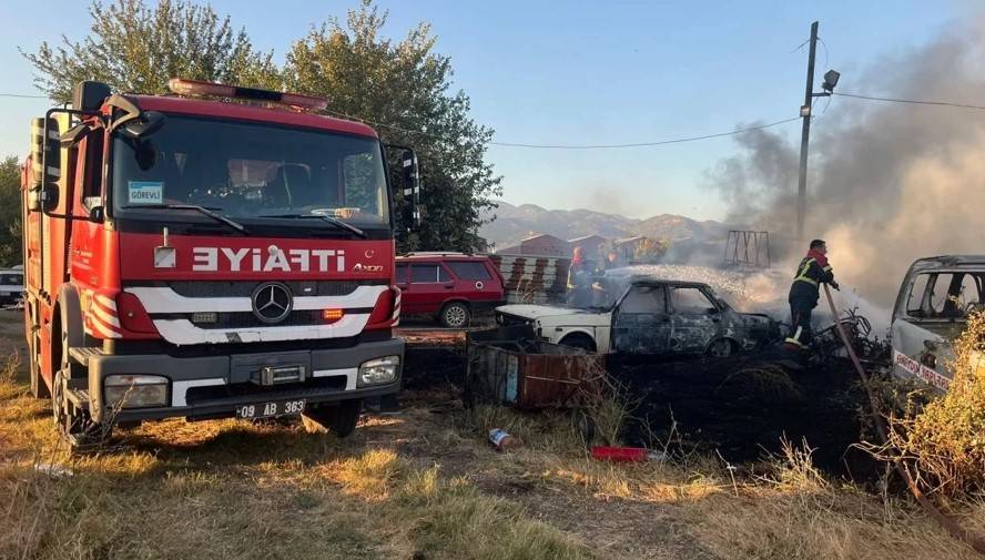 Aydın'da yediemin otoparkında yangın: 35 araç kül oldu 2