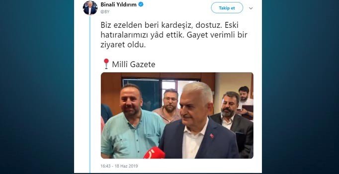 Binali Yıldırım'dan Milli Gazete'ye ziyaret
