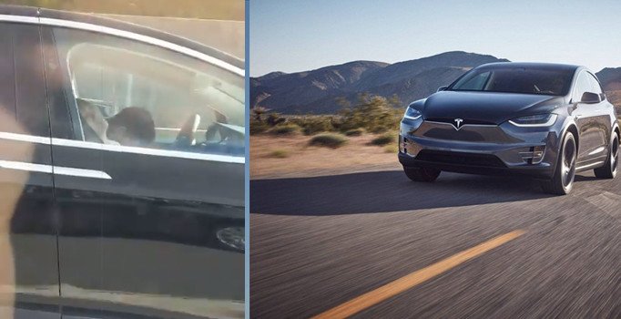 Tesla sürücüsü araç hızla giderken uyurken görüntülendi
