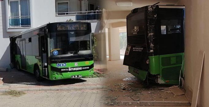 Denizli'de freni boşalan otobüs, apartmana girdi