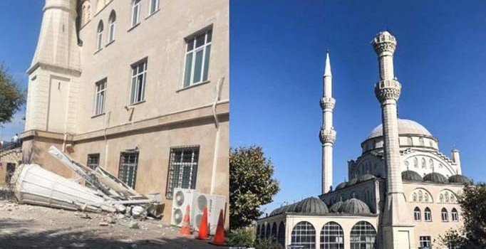 Avcılar'da depremle minaresi yıkılan cami mühürlendi