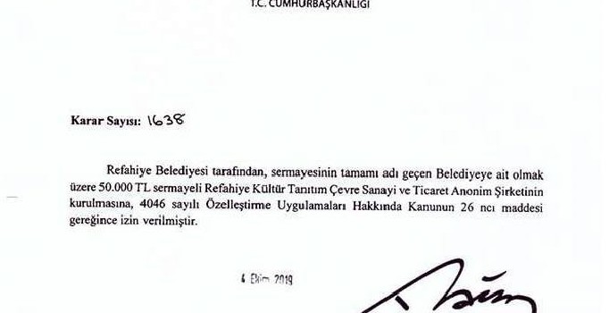 Refahiye Belediyesince anonim şirket kurulacak