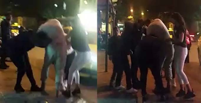 Taksim karıştı: Yabancı uyruklu iki kadının saç saça kavgası kamerada