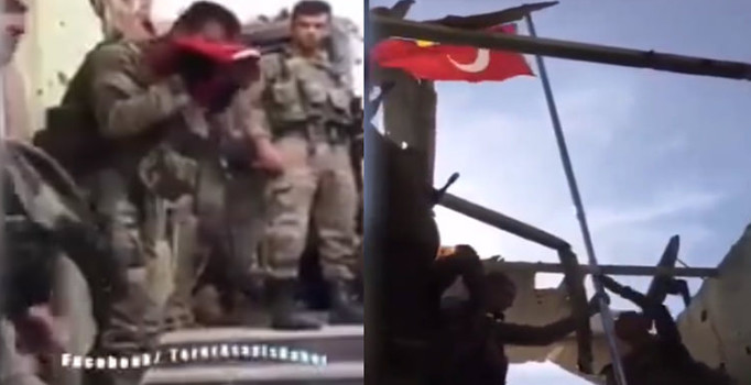 Mardin Nusaybin'de şanlı Türk Bayrağı göndere böyle çekildi