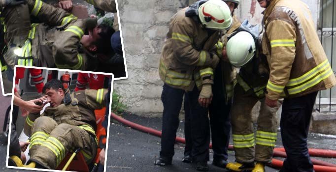 Fatih'te alevlere müdahale eden itfaiye eri çatıdan düştü