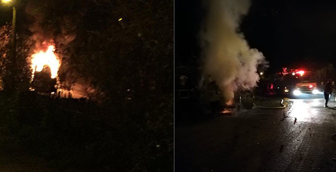 Şoför ile 12 liselinin bulunduğu minibüs alev topuna döndü