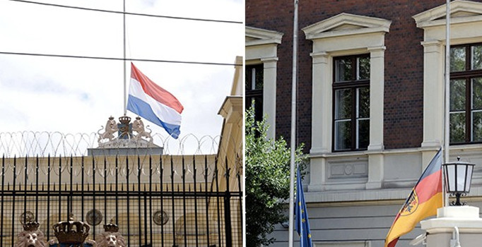Hollanda ve Almanya elçilikleri bayraklarını yarıya indirdi